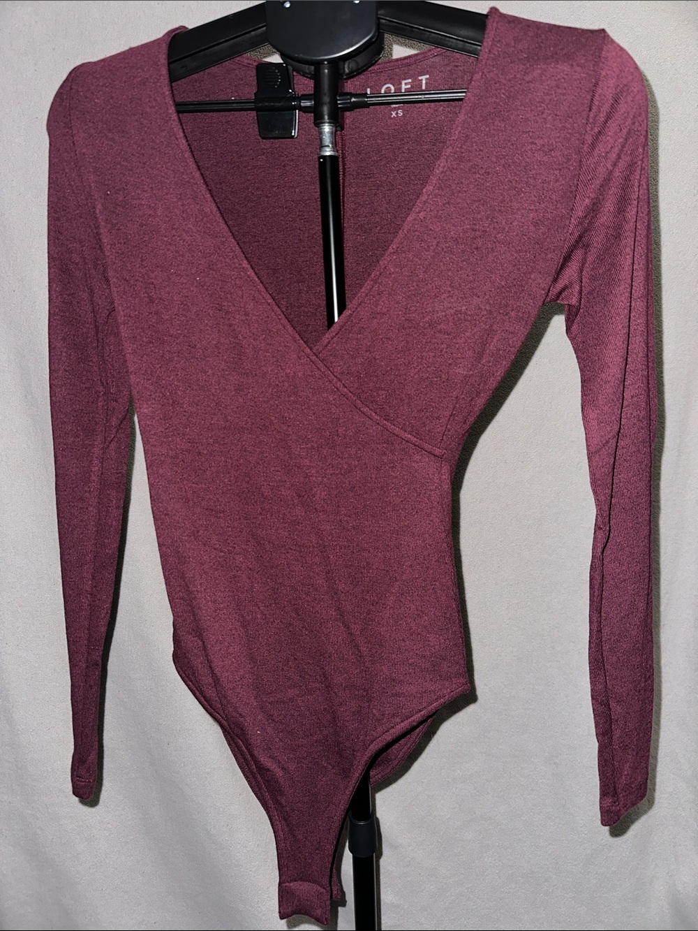 LOFT Long-Sleeve Wrap Bodysuit in Plum Heather